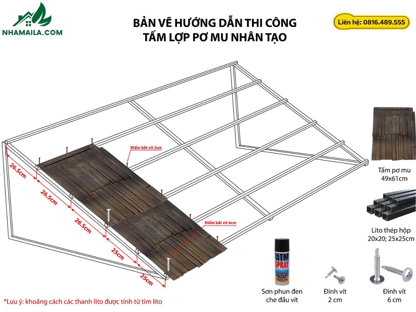 Hướng Dẫn Thi Công Tấm Pơ Mu Nhân Tạo Lợp Mái Đẹp Chuẩn Kỹ Thuật